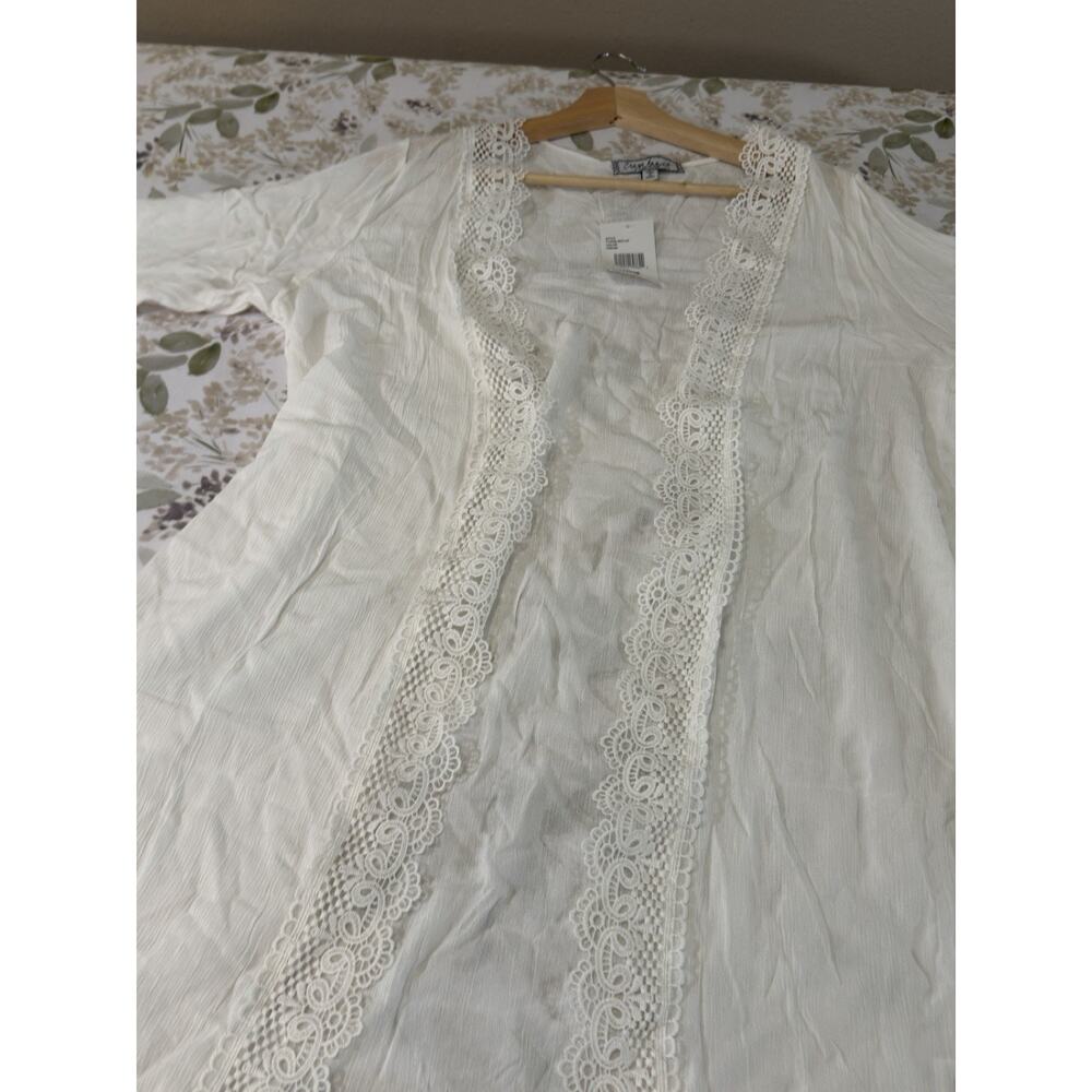 Crave Fame by Almost Famous Cream Lace Kimono Jacket Bell Sleeve Size L NWT - Picture 3 of 11
